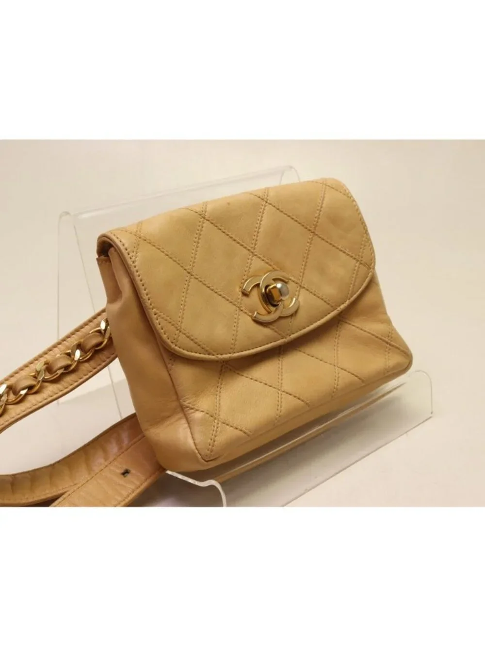 Chanel Quilted Lambskin Beige Waist Bag